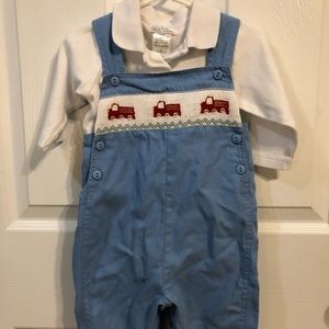 Petit Ami Firetrucks Smocked Longall Set